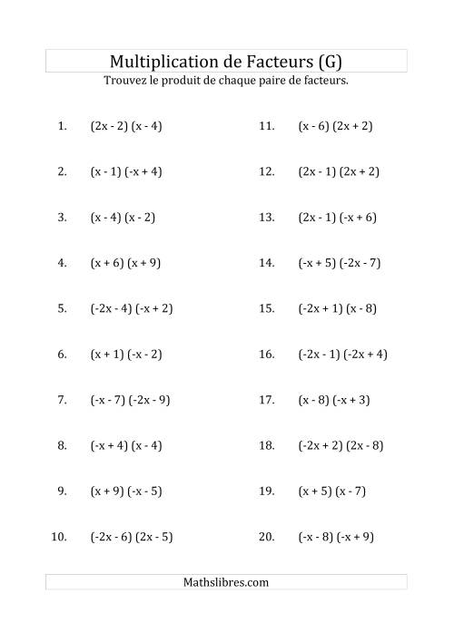 Multiplication des Facteurs Quadratiques avec des Coefficients «a» de 1, -1, 2 ou -2 (G)