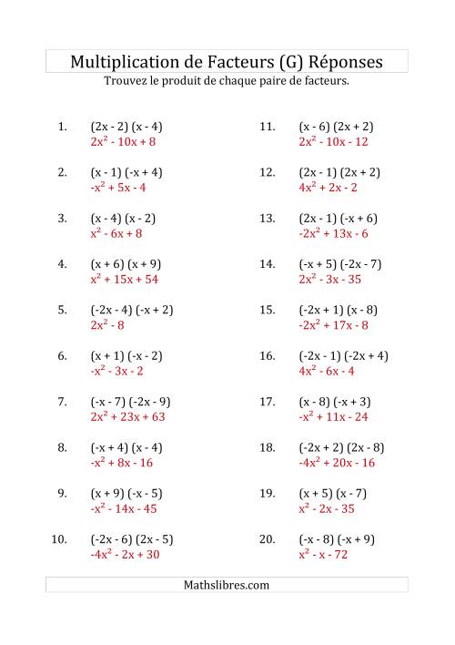 Multiplication des Facteurs Quadratiques avec des Coefficients «a» de 1, -1, 2 ou -2 (G) page 2