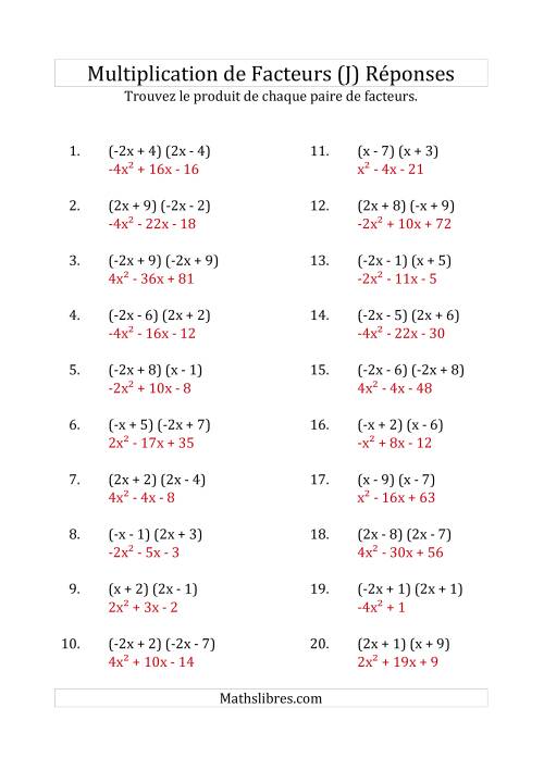 Multiplication des Facteurs Quadratiques avec des Coefficients «a» de 1, -1, 2 ou -2 (J) page 2