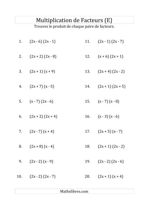 Multiplication des Facteurs Quadratiques avec des Coefficients «a» de 1, ou 2 (E)
