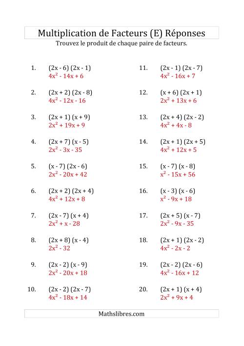 Multiplication des Facteurs Quadratiques avec des Coefficients «a» de 1, ou 2 (E) page 2