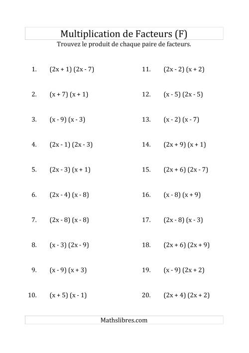 Multiplication des Facteurs Quadratiques avec des Coefficients «a» de 1, ou 2 (F)