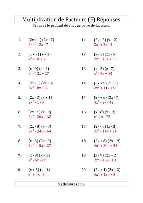 Multiplication des Facteurs Quadratiques avec des Coefficients «a» de 1, ou 2 (F) page 2