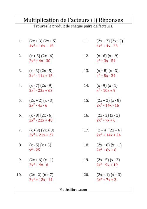 Multiplication des Facteurs Quadratiques avec des Coefficients «a» de 1, ou 2 (I) page 2