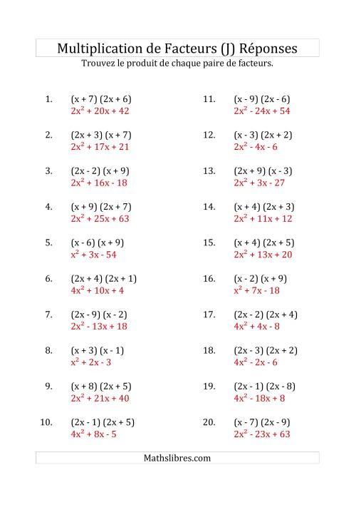 Multiplication des Facteurs Quadratiques avec des Coefficients «a» de 1, ou 2 (J) page 2