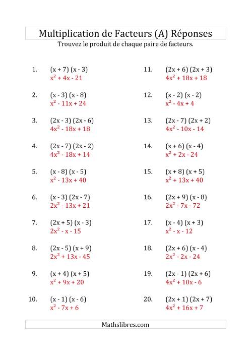 Multiplication des Facteurs Quadratiques avec des Coefficients «a» de 1, ou 2 (Tout) page 2