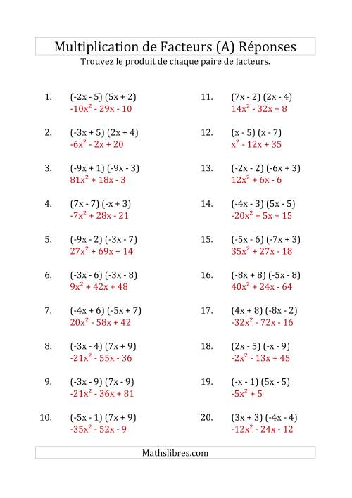 Multiplication des Facteurs Quadratiques avec des Coefficients «a» variant de -9 à 9 (Tout) page 2