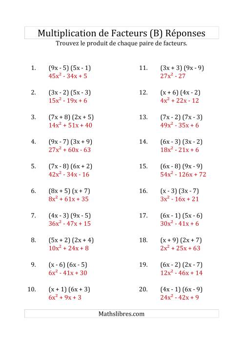 Multiplication des Facteurs Quadratiques avec des Coefficients «a» variant jusqu'à 9 (B) page 2
