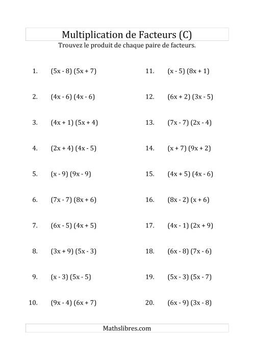 Multiplication des Facteurs Quadratiques avec des Coefficients «a» variant jusqu'à 9 (C)