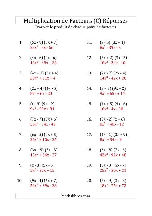 Multiplication des Facteurs Quadratiques avec des Coefficients «a» variant jusqu'à 9 (C) page 2
