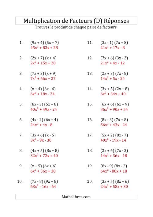 Multiplication des Facteurs Quadratiques avec des Coefficients «a» variant jusqu'à 9 (D) page 2