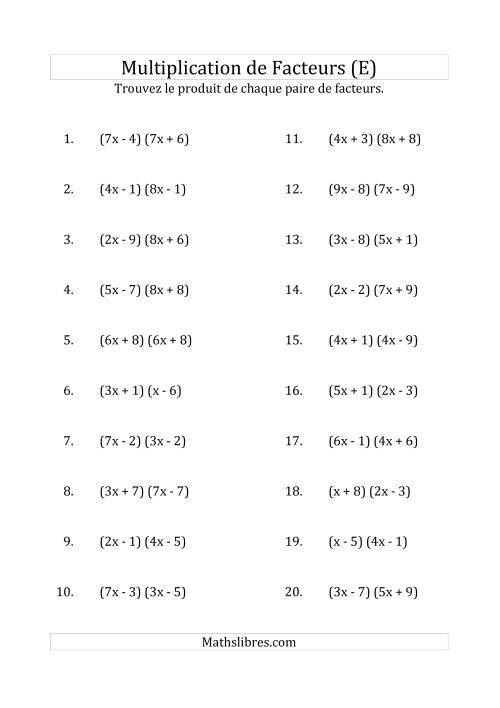 Multiplication des Facteurs Quadratiques avec des Coefficients «a» variant jusqu'à 9 (E)
