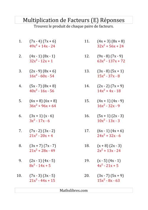 Multiplication des Facteurs Quadratiques avec des Coefficients «a» variant jusqu'à 9 (E) page 2