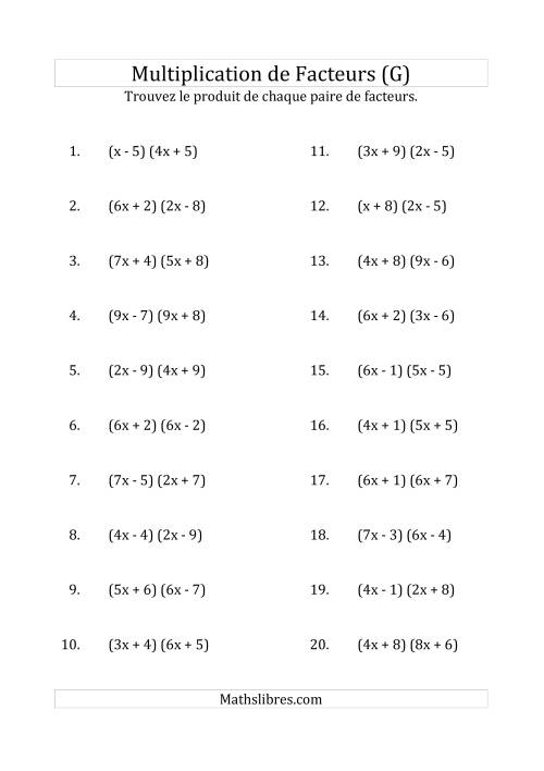 Multiplication des Facteurs Quadratiques avec des Coefficients «a» variant jusqu'à 9 (G)