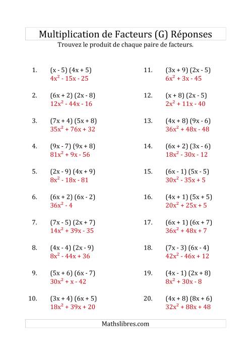 Multiplication des Facteurs Quadratiques avec des Coefficients «a» variant jusqu'à 9 (G) page 2