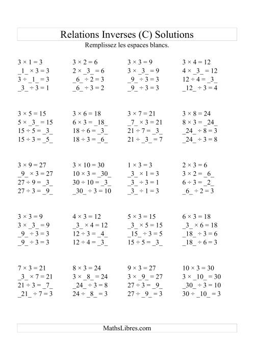 Relations Inverses -- Multiplication et Division -- Un Chiffre Vedette par Page (Jusqu'à 10) -- 3 (C) page 2