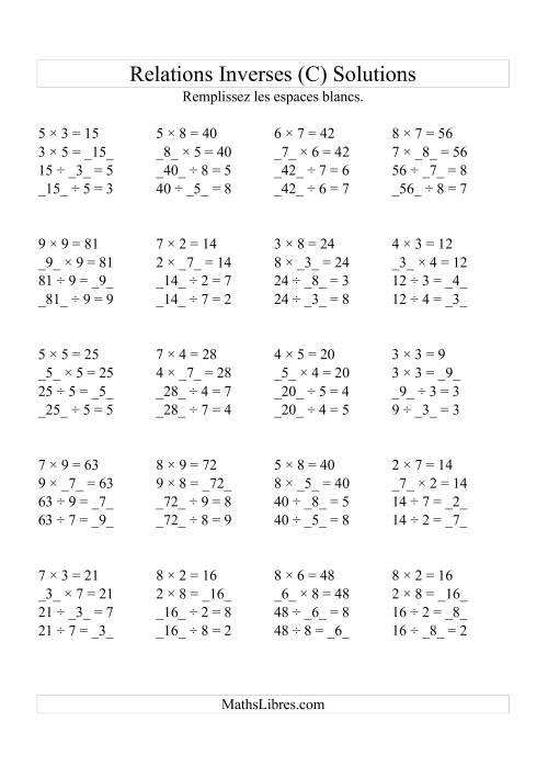 Relations Inverses -- Multiplication et Division (Toutes Opérations Inverses) -- Variation 2 à 9 (C) page 2