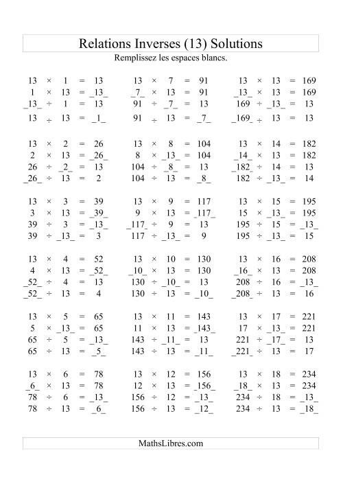 Relations Inverses -- Multiplication et Division -- Un Chiffre Vedette par Page -- 13 (M) page 2