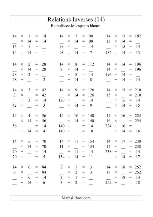 Relations Inverses -- Multiplication et Division -- Un Chiffre Vedette par Page -- 14 (N)