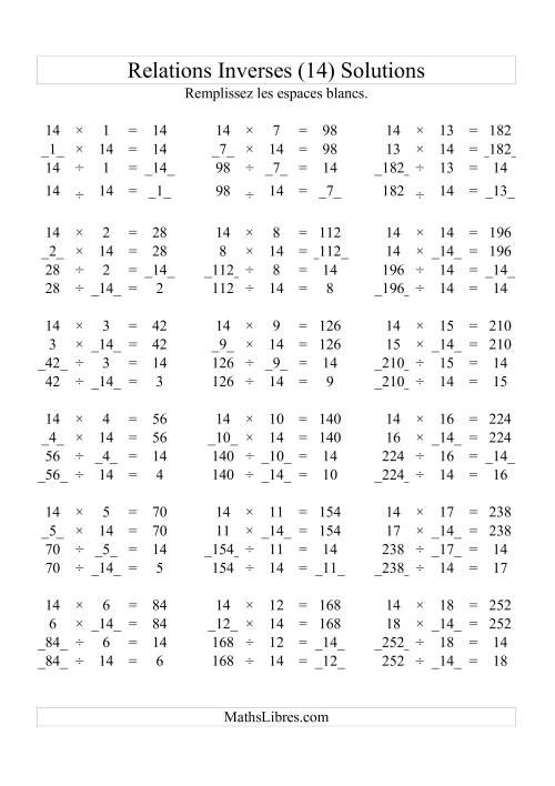 Relations Inverses -- Multiplication et Division -- Un Chiffre Vedette par Page -- 14 (N) page 2