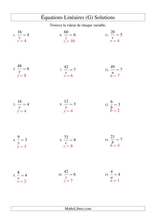 Résolution d'Équations Linéaires -- Forme a/x = c (G) page 2