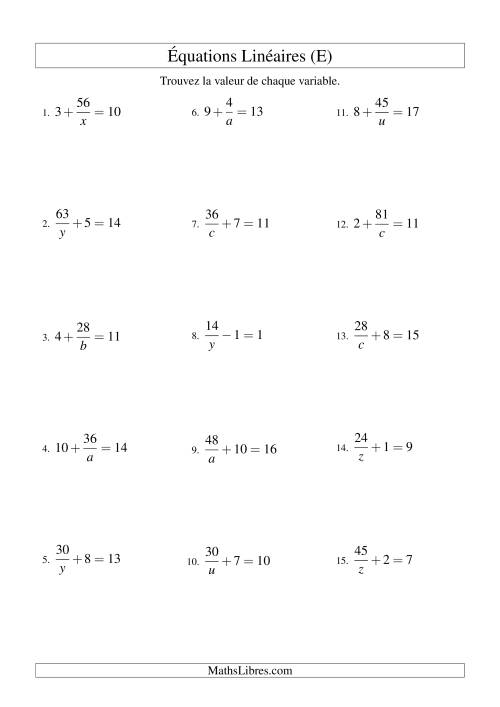 Résolution d'Équations Linéaires -- Forme a/x ± b = c (E)