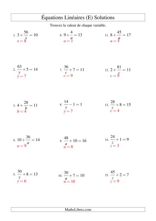 Résolution d'Équations Linéaires -- Forme a/x ± b = c (E) page 2