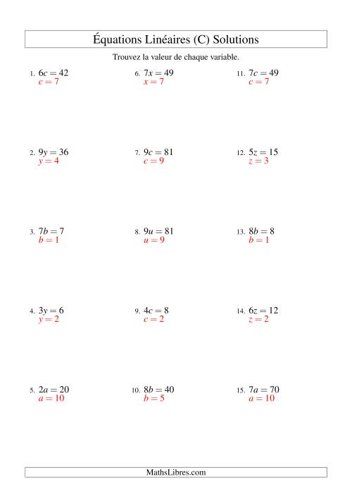 Résolution d'Équations Linéaires -- Forme ax = c (C) page 2