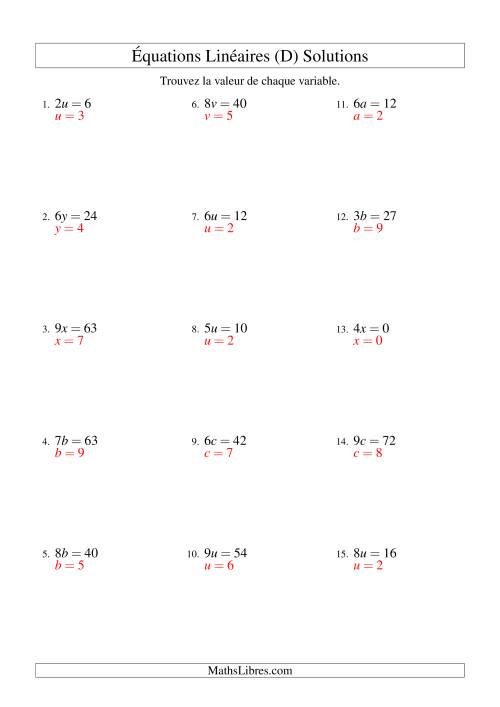 Résolution d'Équations Linéaires -- Forme ax = c (D) page 2