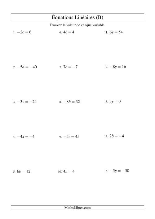 Résolution d'Équations Linéaires (Incluant Valeurs Négatives) -- Forme ax = c (B)