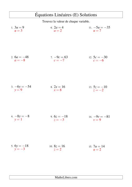 Résolution d'Équations Linéaires (Incluant Valeurs Négatives) -- Forme ax = c (E) page 2