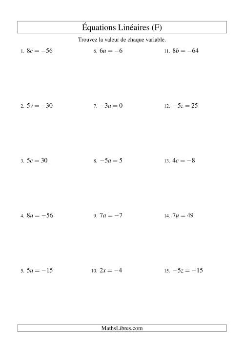 Résolution d'Équations Linéaires (Incluant Valeurs Négatives) -- Forme ax = c (F)