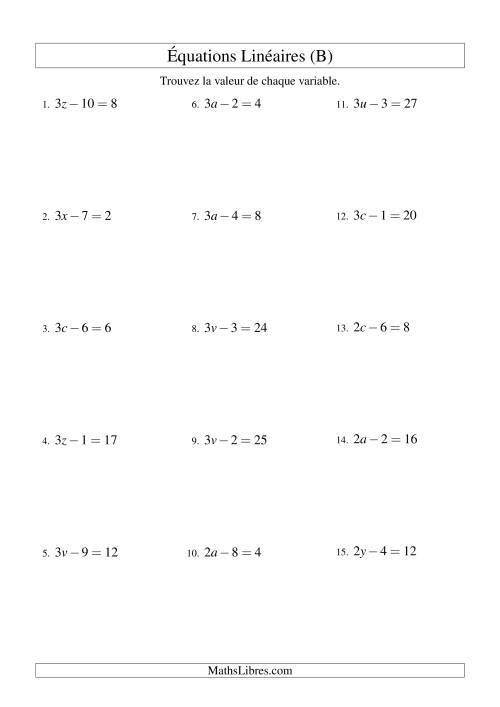 Résolution d'Équations Linéaires -- Forme ax - b = c (B)