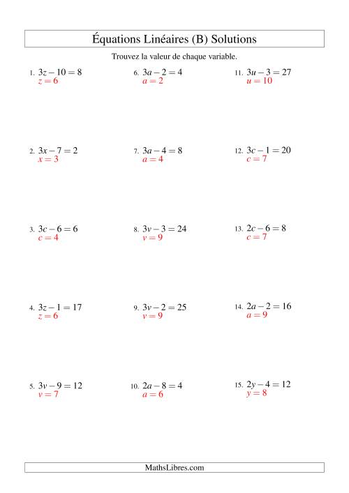 Résolution d'Équations Linéaires -- Forme ax - b = c (B) page 2