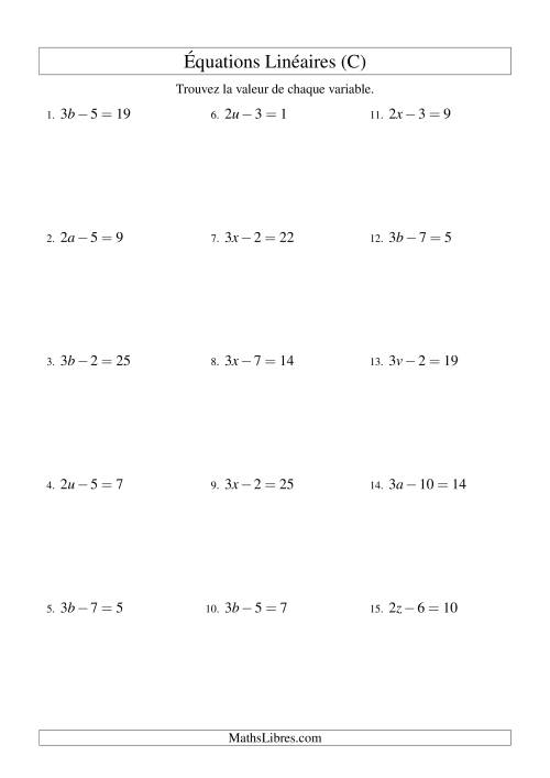 Résolution d'Équations Linéaires -- Forme ax - b = c (C)