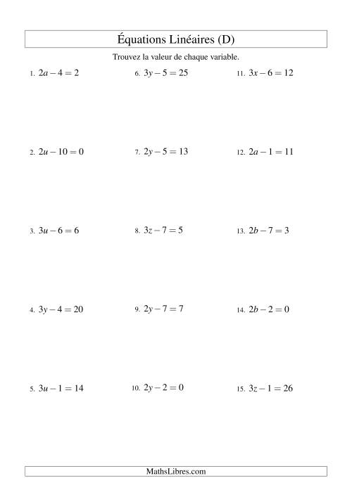 Résolution d'Équations Linéaires -- Forme ax - b = c (D)