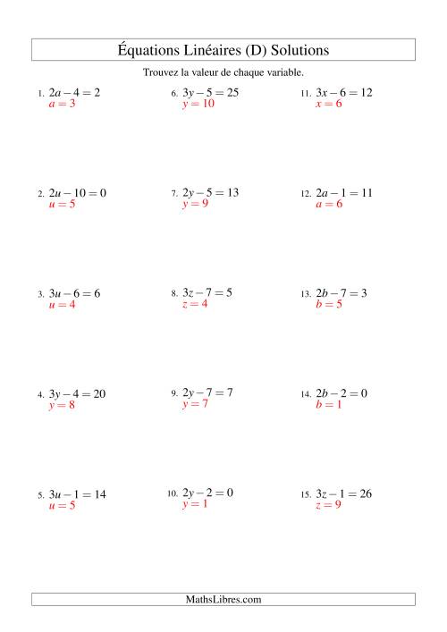 Résolution d'Équations Linéaires -- Forme ax - b = c (D) page 2