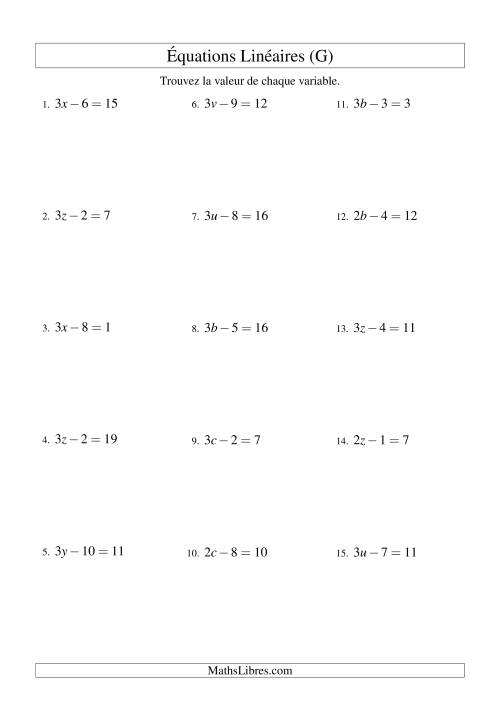 Résolution d'Équations Linéaires -- Forme ax - b = c (G)