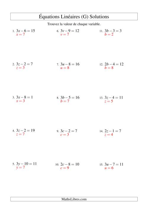Résolution d'Équations Linéaires -- Forme ax - b = c (G) page 2