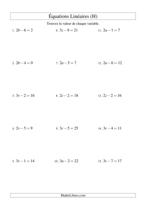 Résolution d'Équations Linéaires -- Forme ax - b = c (H)