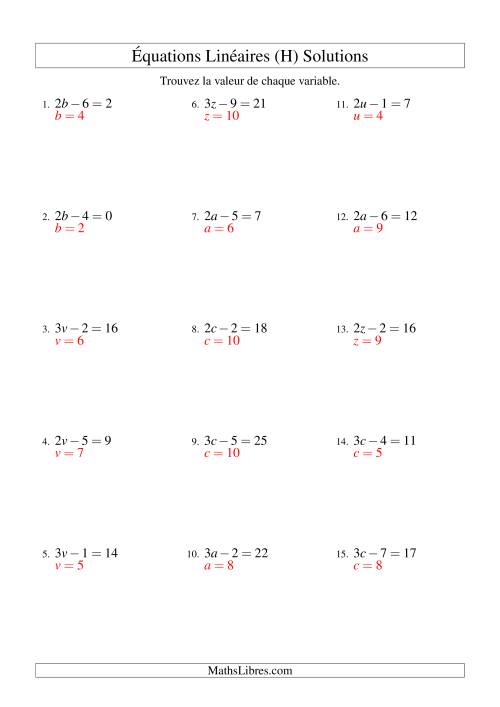 Résolution d'Équations Linéaires -- Forme ax - b = c (H) page 2