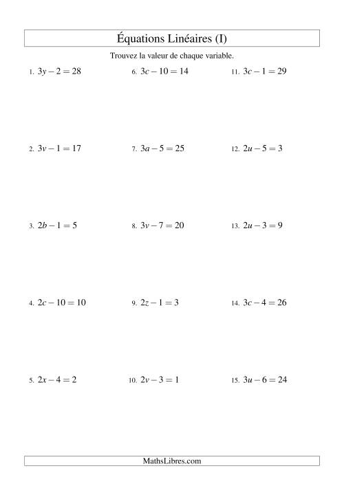 Résolution d'Équations Linéaires -- Forme ax - b = c (I)