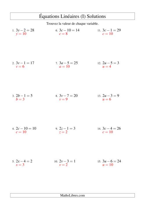 Résolution d'Équations Linéaires -- Forme ax - b = c (I) page 2