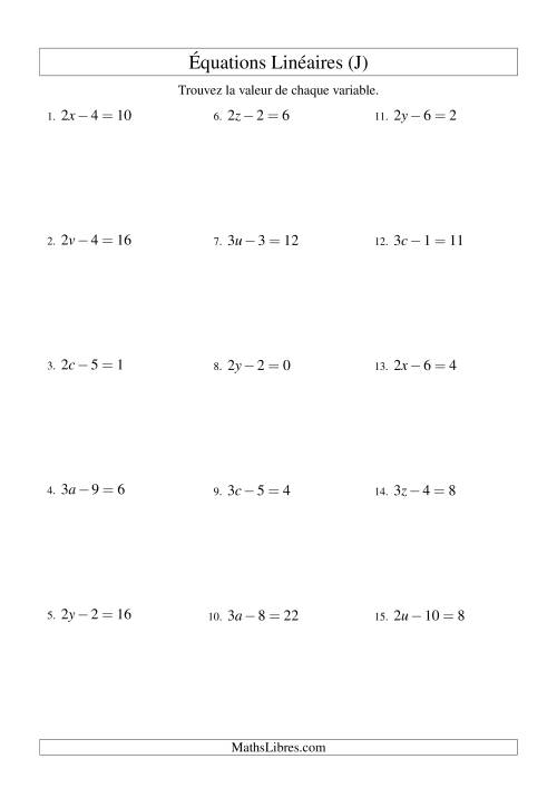 Résolution d'Équations Linéaires -- Forme ax - b = c (J)