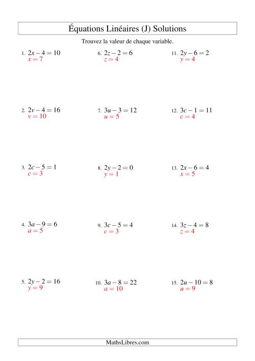 Résolution d'Équations Linéaires -- Forme ax - b = c (J) page 2