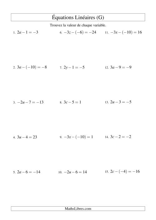 Résolution d'Équations Linéaires (Incluant Valeurs Négatives) -- Forme ax - b = c (G)