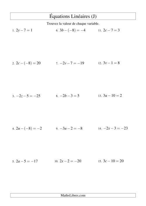 Résolution d'Équations Linéaires (Incluant Valeurs Négatives) -- Forme ax - b = c (J)