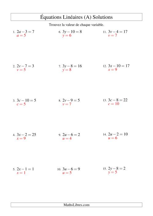 Résolution d'Équations Linéaires -- Forme ax - b = c (Tout) page 2