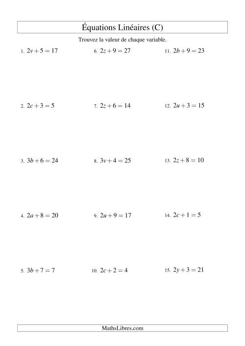Résolution d'Équations Linéaires -- Forme ax + b = c (C)