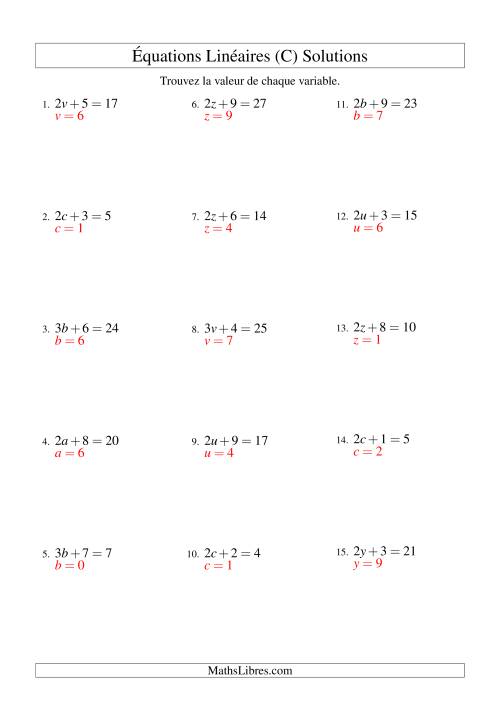 Résolution d'Équations Linéaires -- Forme ax + b = c (C) page 2